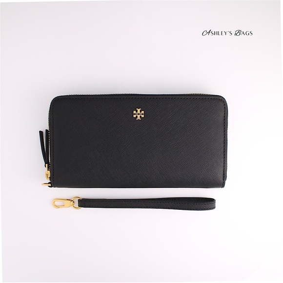 Tory Burch Large Leather Emerson Tote & Continental Wristlet Wallet In Black - Picture 10 of 13